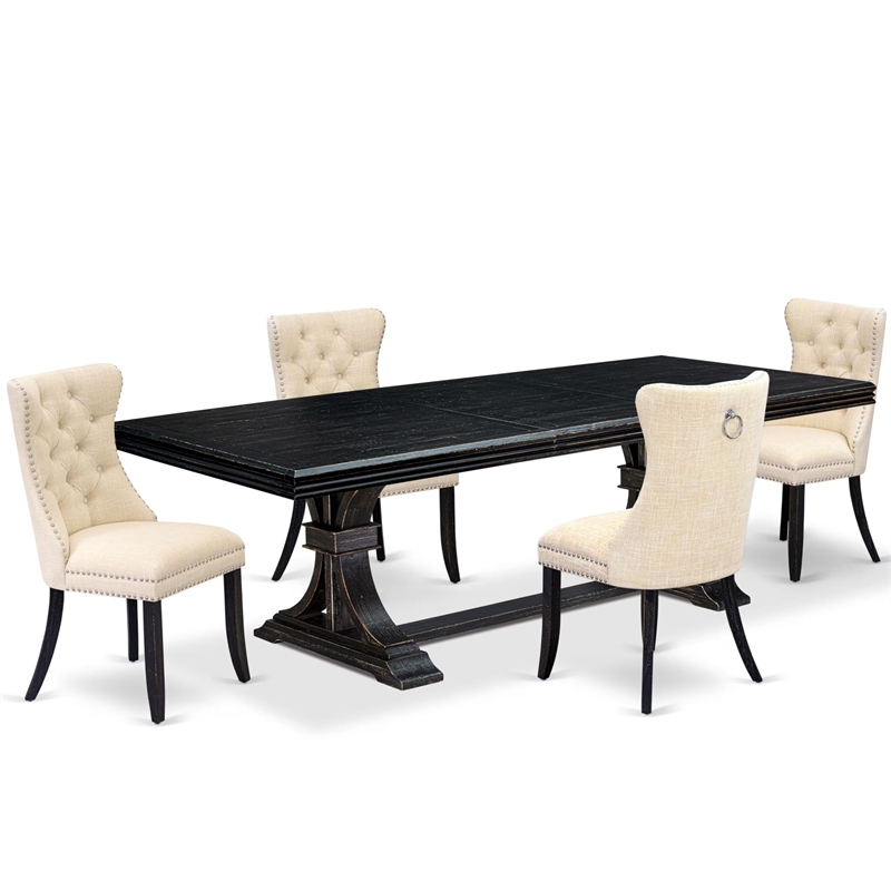 Pemberly Row 5-Piece Kitchen Dining Set with Sand Blasting Black Table
