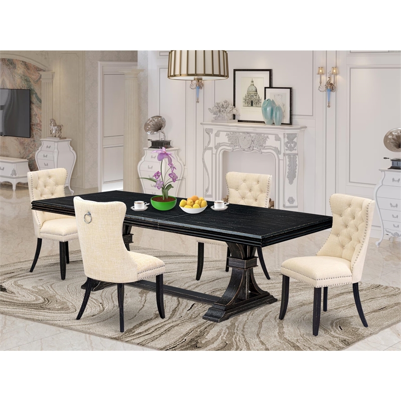 Pemberly Row 5-Piece Kitchen Dining Set with Sand Blasting Black Table