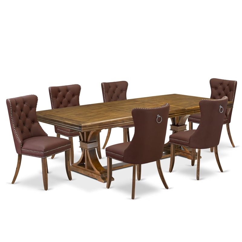 Pemberly Row 7-Piece Dining Set with Walnut Finish and Acacia Wood