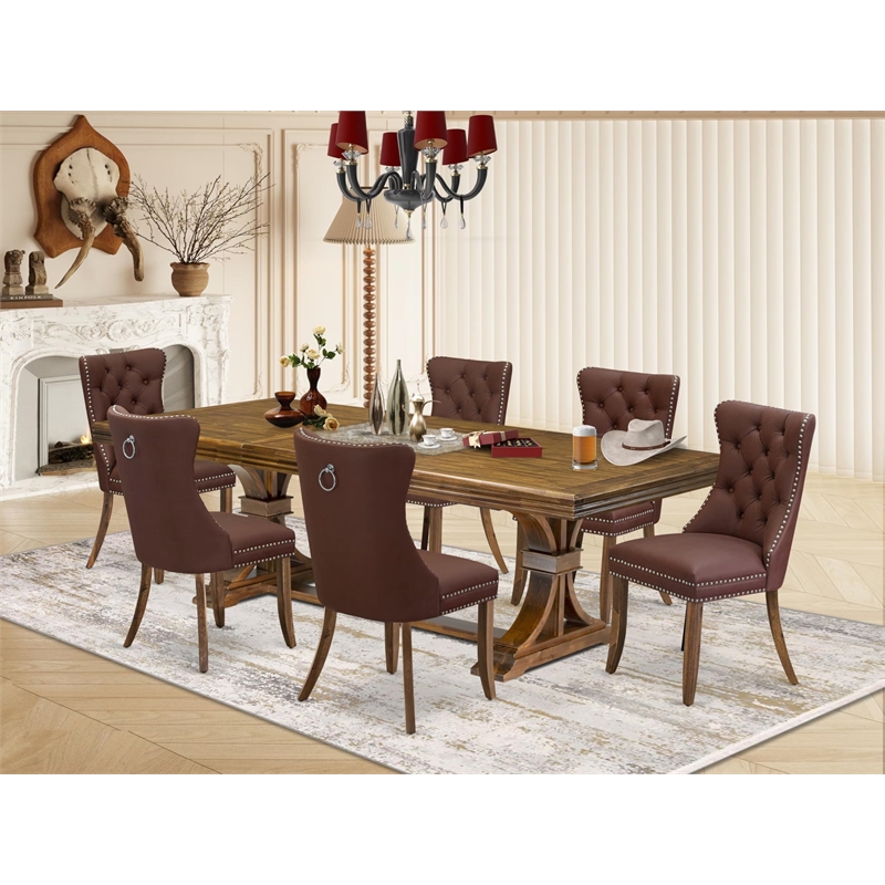 Pemberly Row 7-Piece Dining Set with Walnut Finish and Acacia Wood