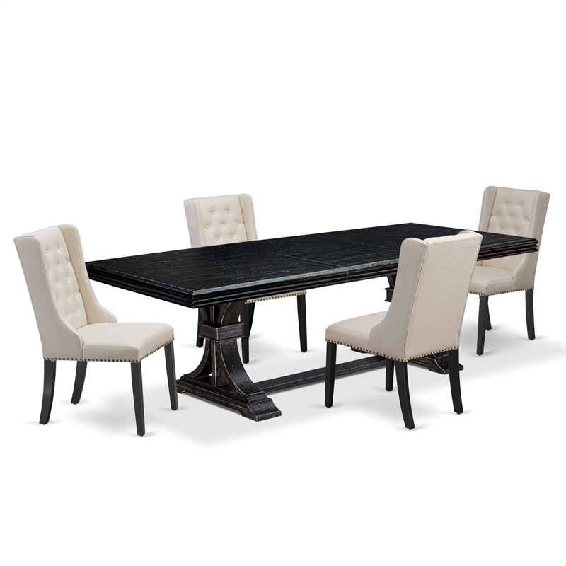 Pemberly Row 5-Piece Kitchen Dining Set in Black and Cream Linen Fabric