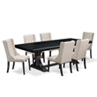 Pemberly Row 7-Piece Kitchen Dining Set in Black with Cream Fabric