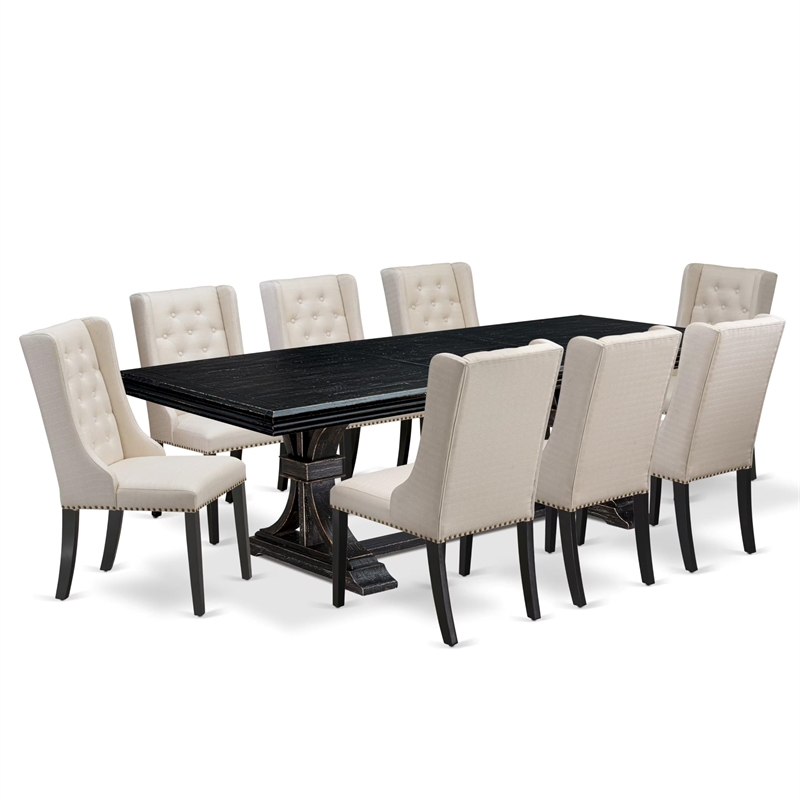 Pemberly Row 9-Piece Dining Set with Sand Blasting Black Finish