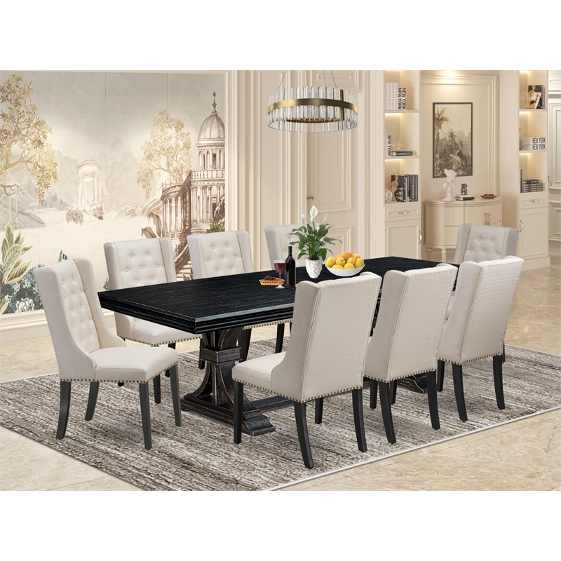Pemberly Row 9-Piece Dining Set with Sand Blasting Black Finish