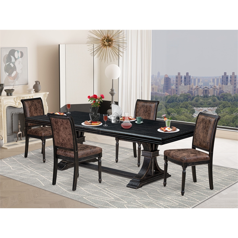 Pemberly Row 5-Piece Kitchen Dining Set Acacia Wood Black Finish