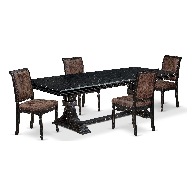 Pemberly Row 5-Piece Kitchen Dining Set Acacia Wood Black Finish