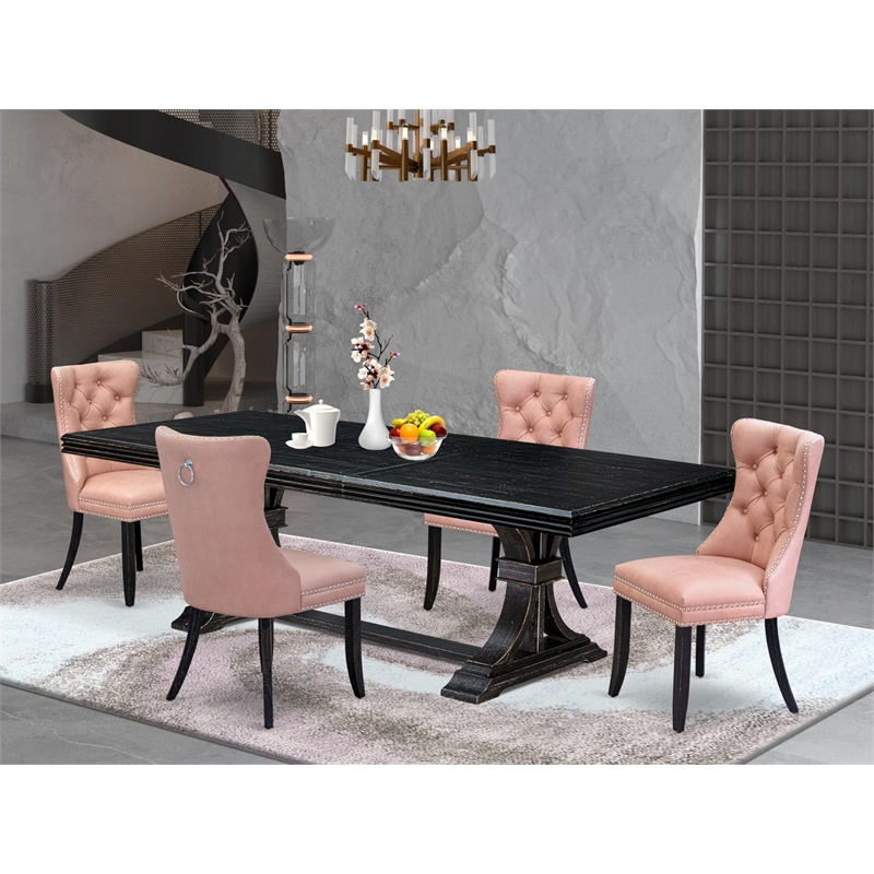 Pemberly Row 5-Piece Wood Dining Set with Removable Leaf in Black Finish