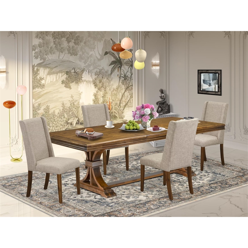 Pemberly Row 5-Piece Wood Dining Set with Walnut Removable Leaf Table