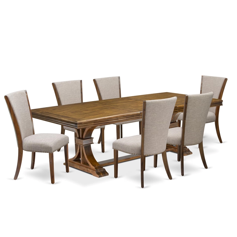 Pemberly Row 7-Piece Acacia Wood Dining Table Set in Antique Walnut