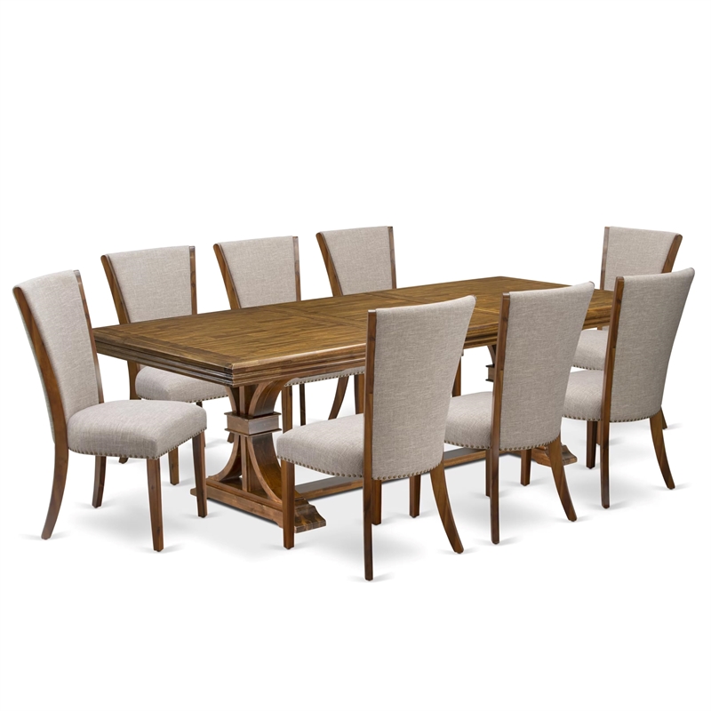 Pemberly Row 9-Piece Acacia Wood Dining Table Set in Antique Walnut