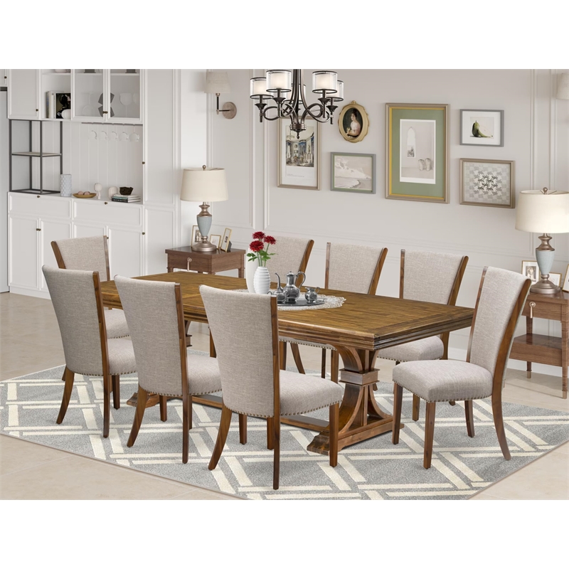 Pemberly Row 9-Piece Acacia Wood Dining Table Set in Antique Walnut