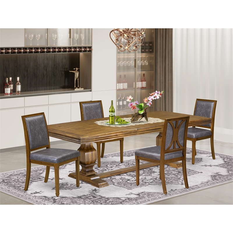 Pemberly Row 5-Piece Modern Dining Set in Walnut Finish with High Back Chairs