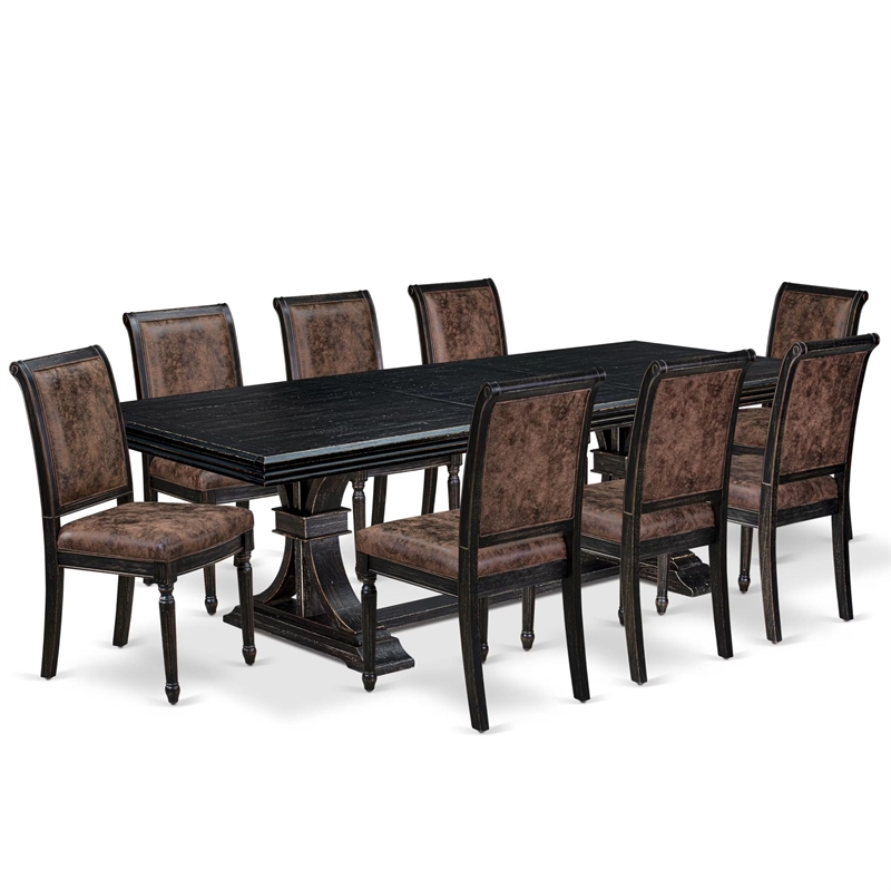 Pemberly Row 9-Piece Dining Table Set with Removable Leaf in Black Finish
