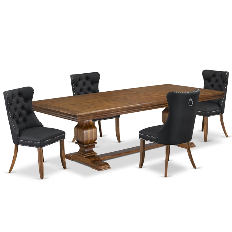 Pemberly Row 5-Piece Dining Room Set with Walnut Finish and Faux Leather Chairs