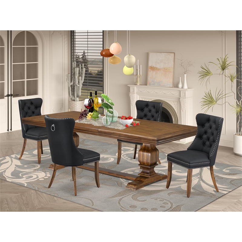 Pemberly Row 5-Piece Dining Room Set with Walnut Finish and Faux Leather Chairs