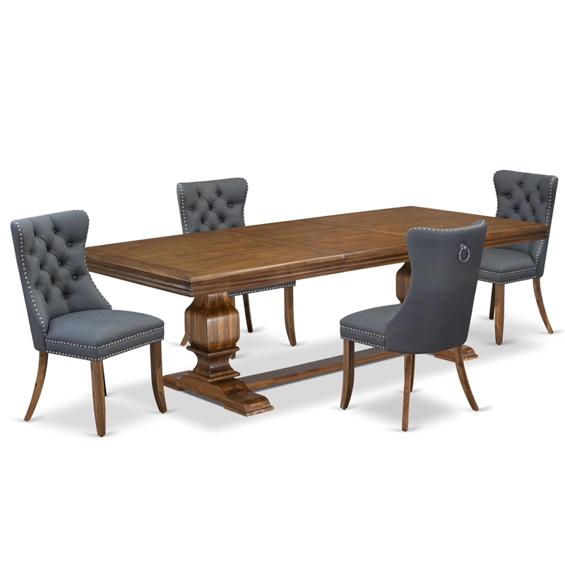 pemberly row 5-piece modern dining set with walnut finish and gray chairs