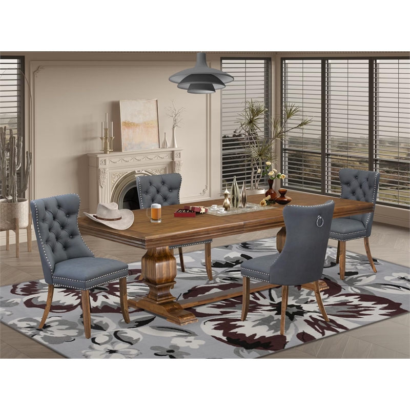 pemberly row 5-piece modern dining set with walnut finish and gray chairs