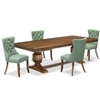 Pemberly Row 5-Piece Dining Table Set with Walnut Finish and Green Chairs
