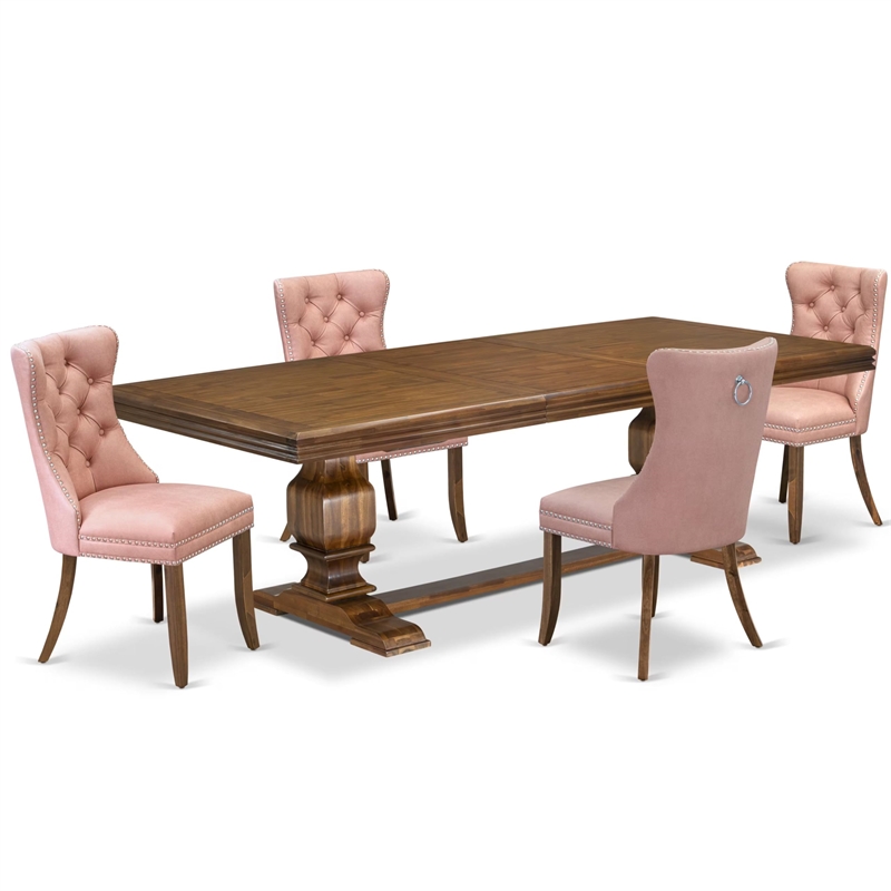 Pemberly Row 5-Piece Dining Set in Walnut Finish with Faux Leather Seats