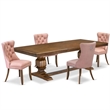 Pemberly Row 5-Piece Dining Set in Walnut Finish with Faux Leather Seats