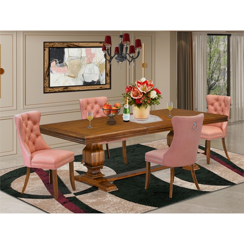 Pemberly Row 5-Piece Dining Set in Walnut Finish with Faux Leather Seats