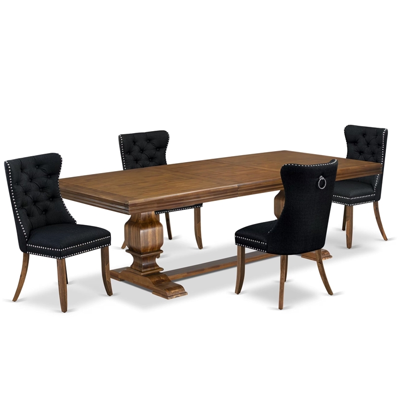 Pemberly Row 5-Piece Walnut Dining Set with Black Linen Fabric Chairs