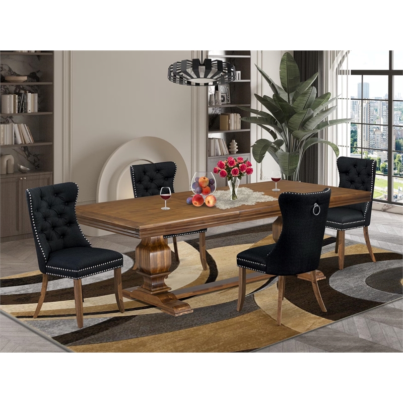 Pemberly Row 5-Piece Walnut Dining Set with Black Linen Fabric Chairs