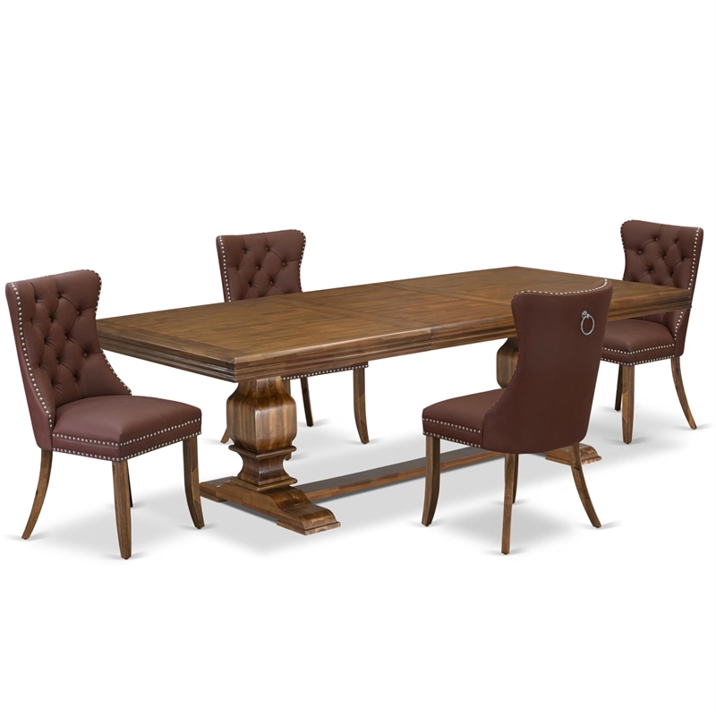 Pemberly Row 5-Piece Walnut Dining Set with Faux Leather Upholstered Chairs