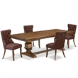 Pemberly Row 5-Piece Walnut Dining Set with Faux Leather Upholstered Chairs