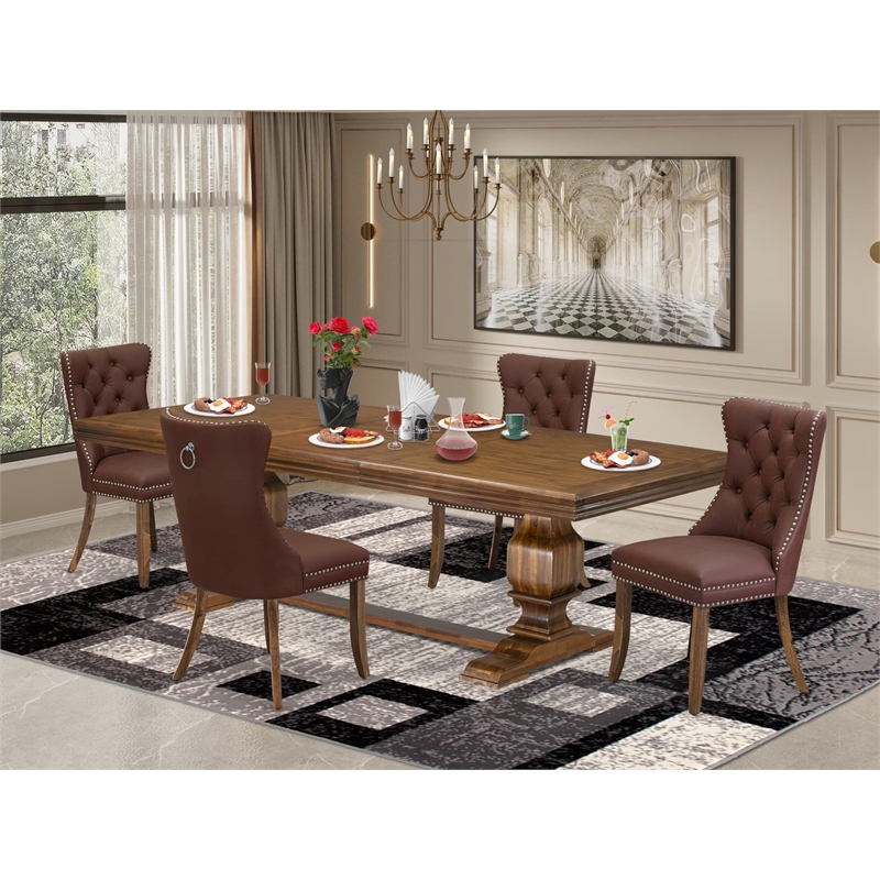 Pemberly Row 5-Piece Walnut Dining Set with Faux Leather Upholstered Chairs