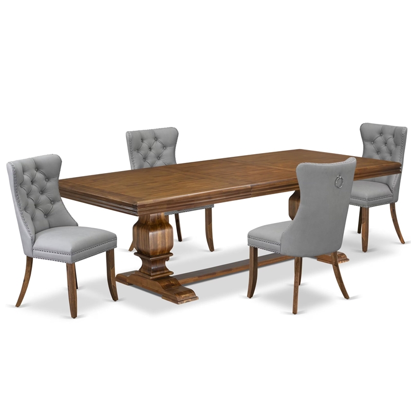 Pemberly Row 5-Piece Walnut Dining Set with Light Gray Faux Leather Chairs