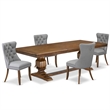Pemberly Row 5-Piece Walnut Dining Set with Light Gray Faux Leather Chairs