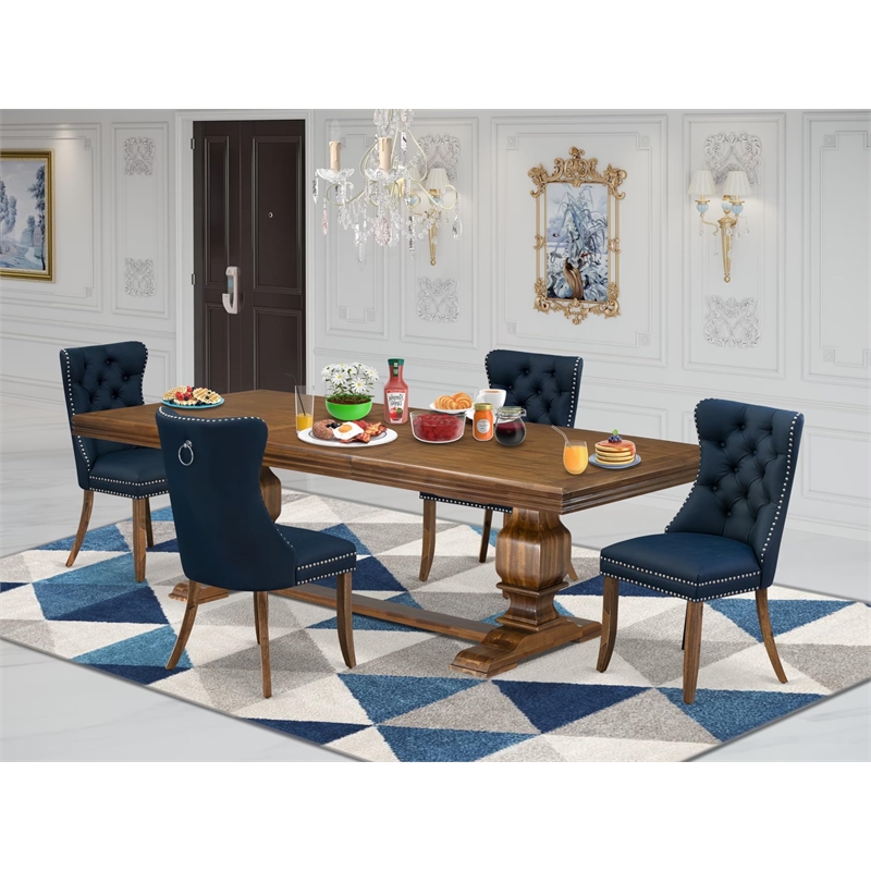 Pemberly Row 5-Piece Wooden Dining Set with Walnut Finish Table & Chairs
