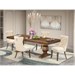 Pemberly Row 5-Piece Dining Set with Walnut Wood Table & Beige Chairs