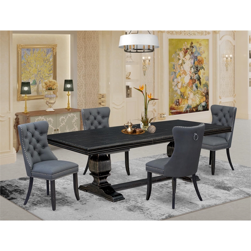 Pemberly Row 5-Piece Black Dining Set with Faux Leather Chairs