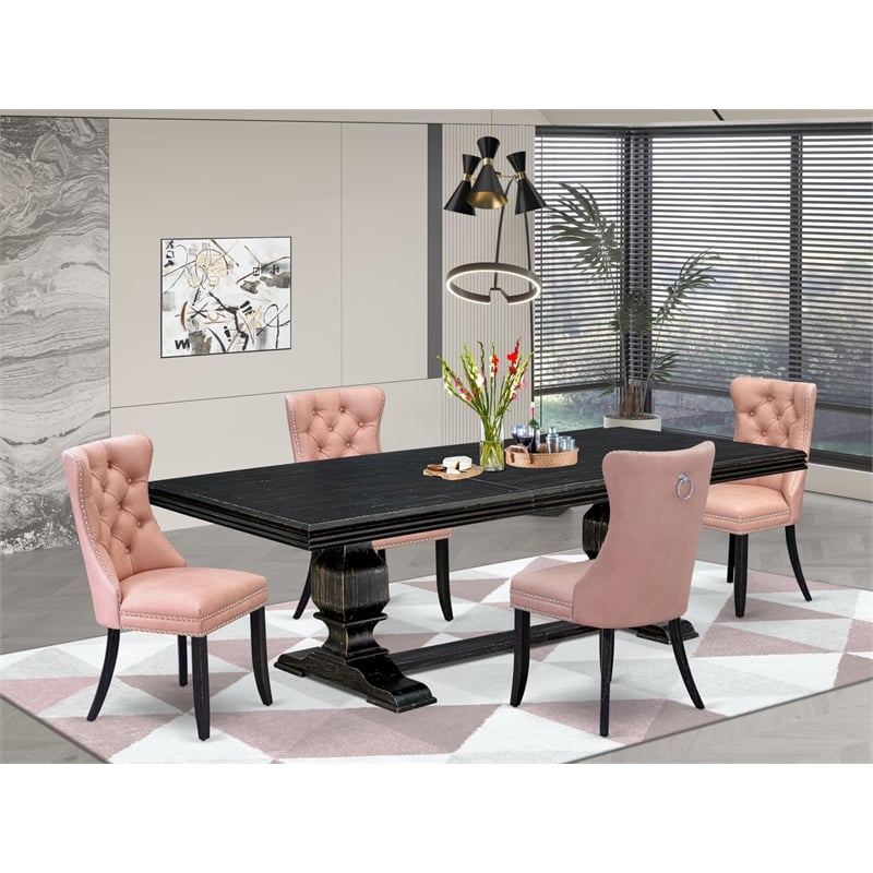 Pemberly Row 5-Piece Black Dining Table Set with Beige Faux Leather Chairs
