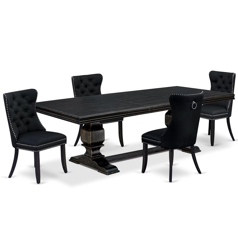 Pemberly Row 5-Piece Dining Set with Wood Table in Black Finish