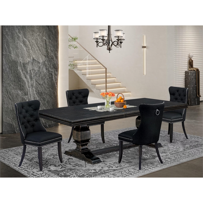Pemberly Row 5-Piece Dining Set with Wood Table in Black Finish