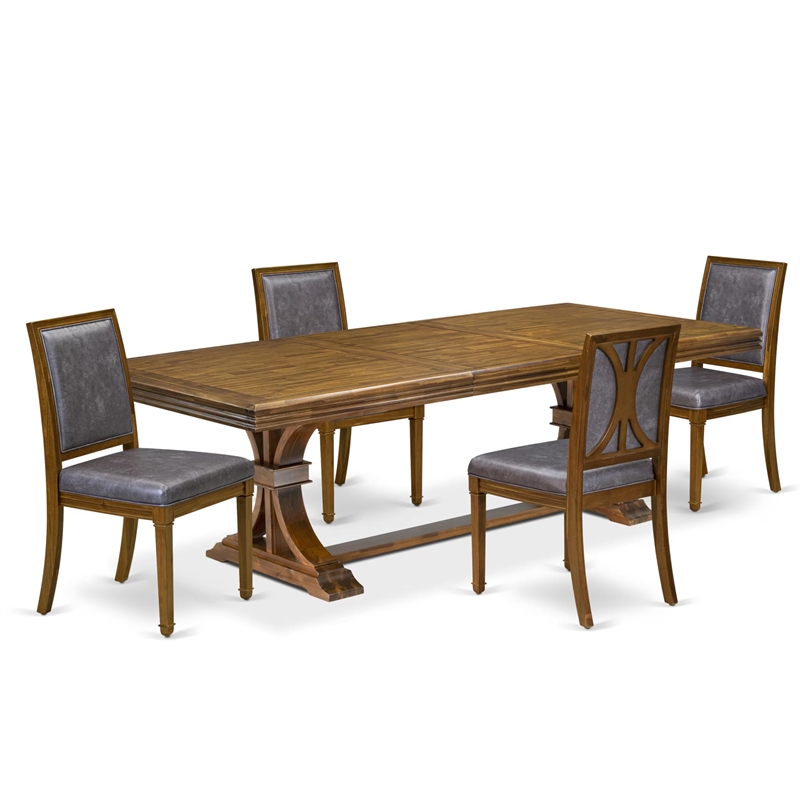 Pemberly Row 5-Piece Mid-Century Dining Set in Walnut Finish with PU Leather