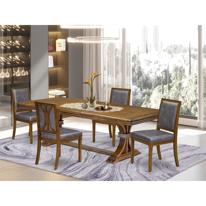 Pemberly Row 5-Piece Mid-Century Dining Set in Walnut Finish with PU Leather