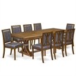 Pemberly Row 9-Piece Walnut Dining Table Set with PU Leather Chairs