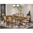 Pemberly Row 7-Piece Dining Table Set in Walnut Finish with Wood Chairs