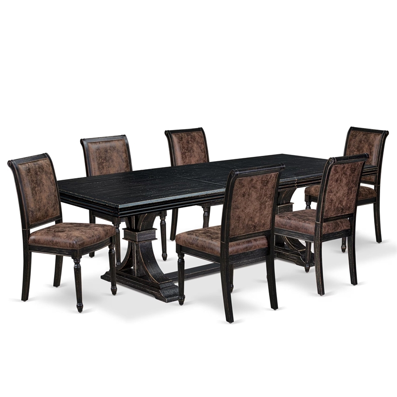 Pemberly Row 7-Piece Dining Table Set in Black Finish with Wooden Chairs