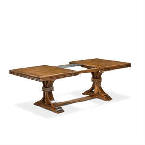 Pemberly Row 9-Piece Dining Table Set in Walnut Finish with Wood Chairs