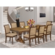 Pemberly Row 9-Piece Dining Table Set in Walnut Finish with Wood Chairs