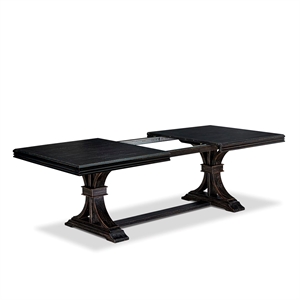 Pemberly Row 9-Piece Dining Table Set in Black Finish with Wooden Chairs