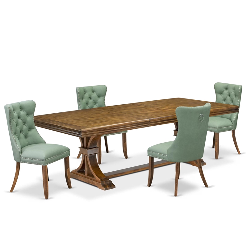 Pemberly Row 5-Piece Walnut Finish Dining Set with Removable Leaf Table