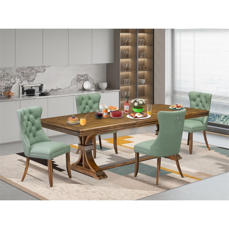 Pemberly Row 5-Piece Walnut Finish Dining Set with Removable Leaf Table