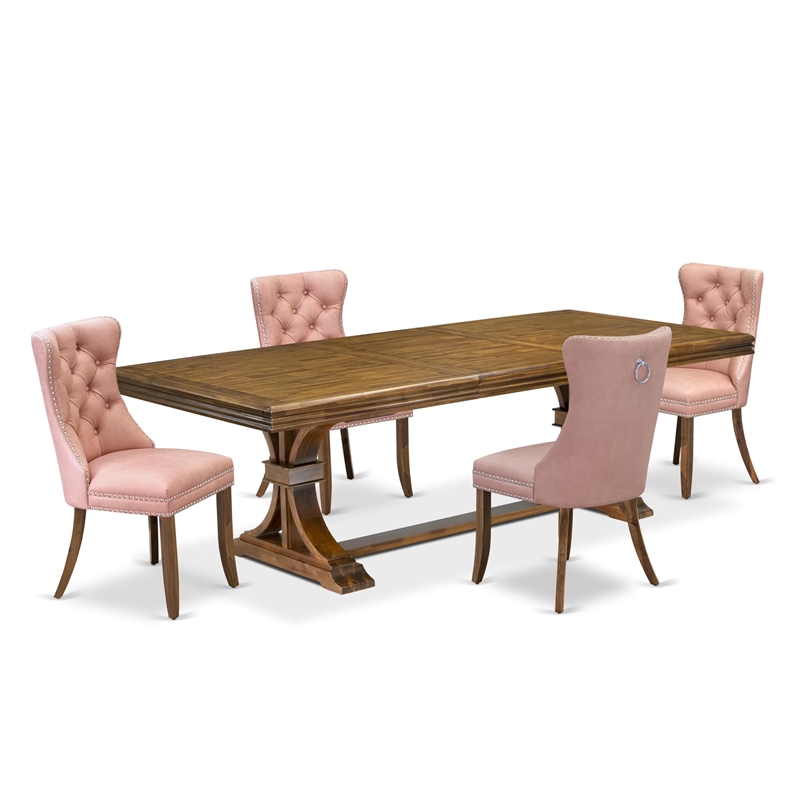 Pemberly Row 5-Piece Dining Set with Acacia Walnut and Faux Leather Chairs