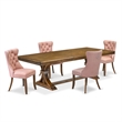 Pemberly Row 5-Piece Dining Set with Acacia Walnut and Faux Leather Chairs
